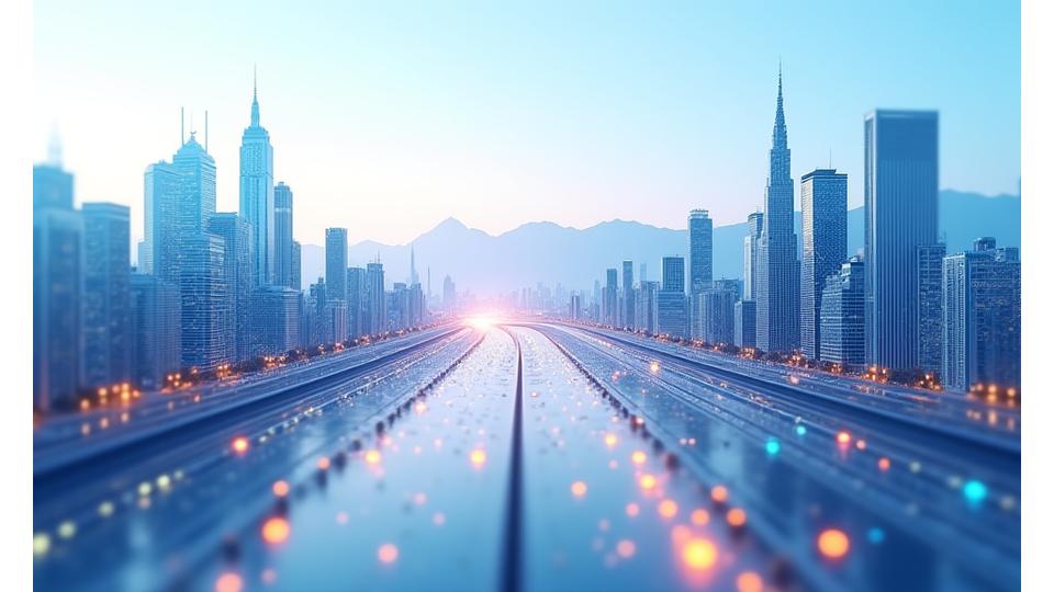 Abstract depiction of seamless digital mobility with interconnected European cities and data flowing, symbolizing efficiency and compliance.