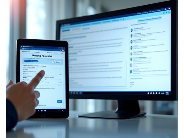 Split-screen view showing a clean, intuitive applicant portal on one side and a sophisticated administration dashboard with real-time data on the other, symbolizing fully automated permit processing.