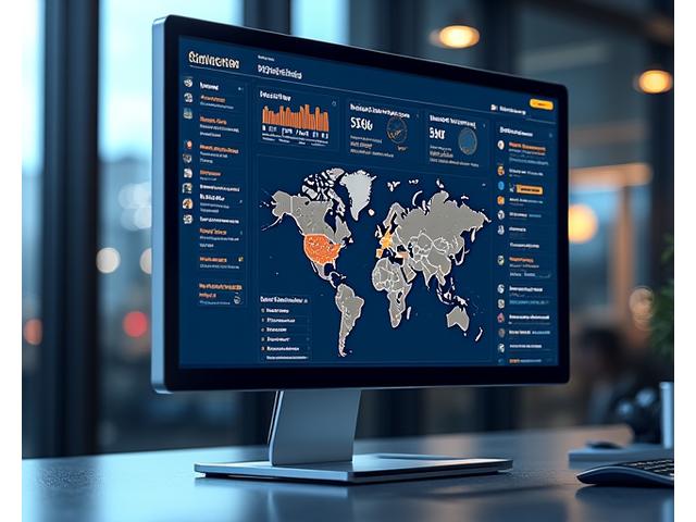 Computer screen showing a real-time data dashboard with traffic patterns and weather icons