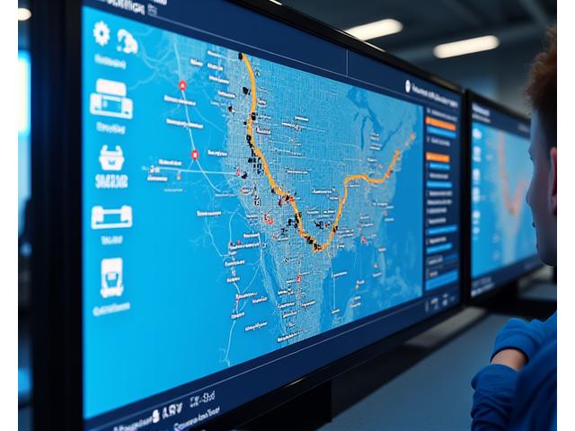 Map interface with optimized truck routes and efficiency metrics