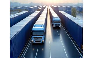 Logistics hub with trucks and active personnel