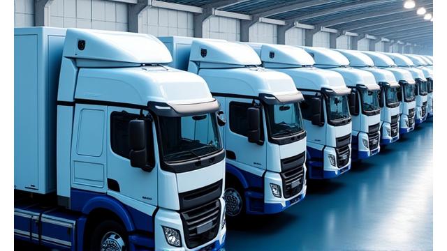 Modern fleet of trucks parked and ready for dispatch