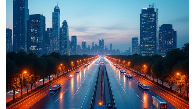 Sustainable city skyline with green infrastructure