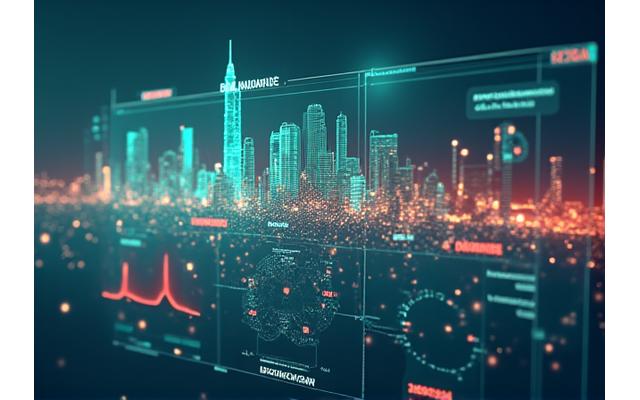 Environmental impact dashboard visualizing carbon emissions across a city