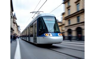 Modern tram moving through Geneva, symbolizing efficient public transport